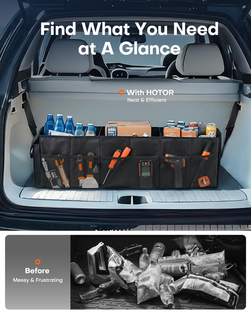 HOTOR Trunk Organizer - Foldable Car Organizer for SUVs & Sedans Storage Jansha Store
