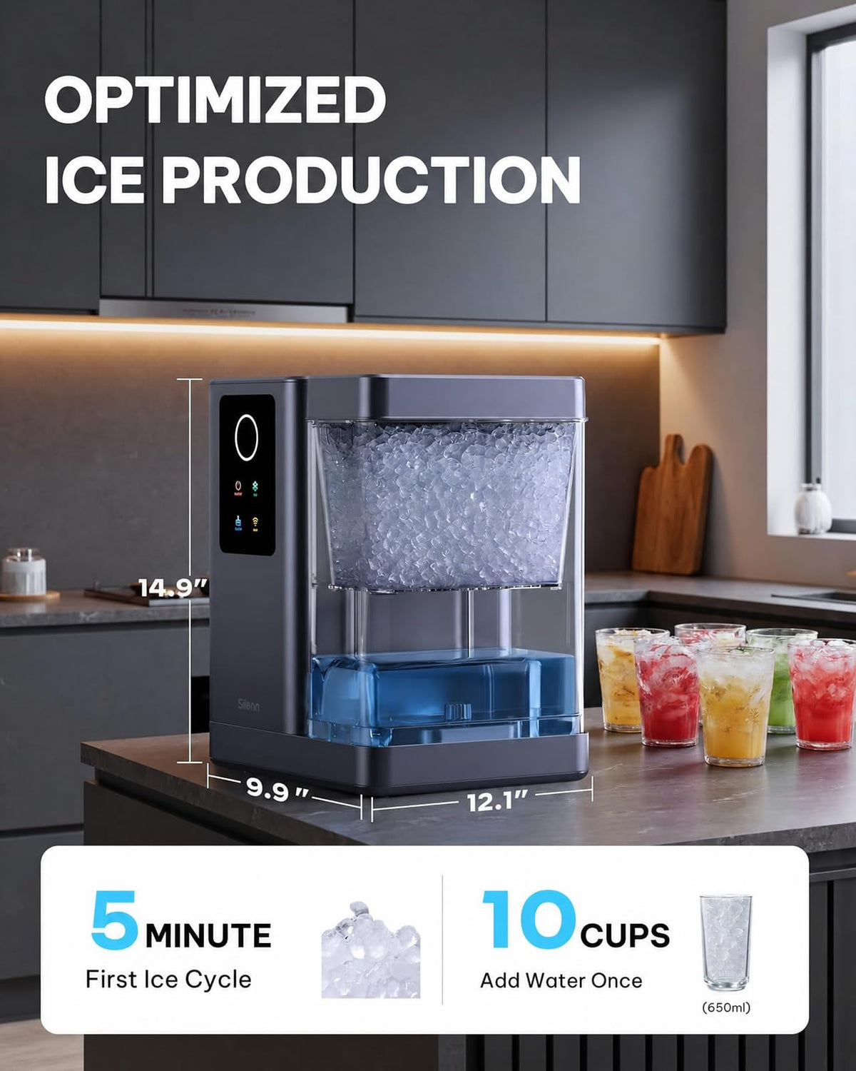 Silonn Nugget Ice Maker, Smart Countertop Ice Machine with APP & Voice Control, Self-Cleaning, 44lbs/24H Soft Chewable Sonic Ice, 3L Tank, for Home Kitchen & Party Jansha Store