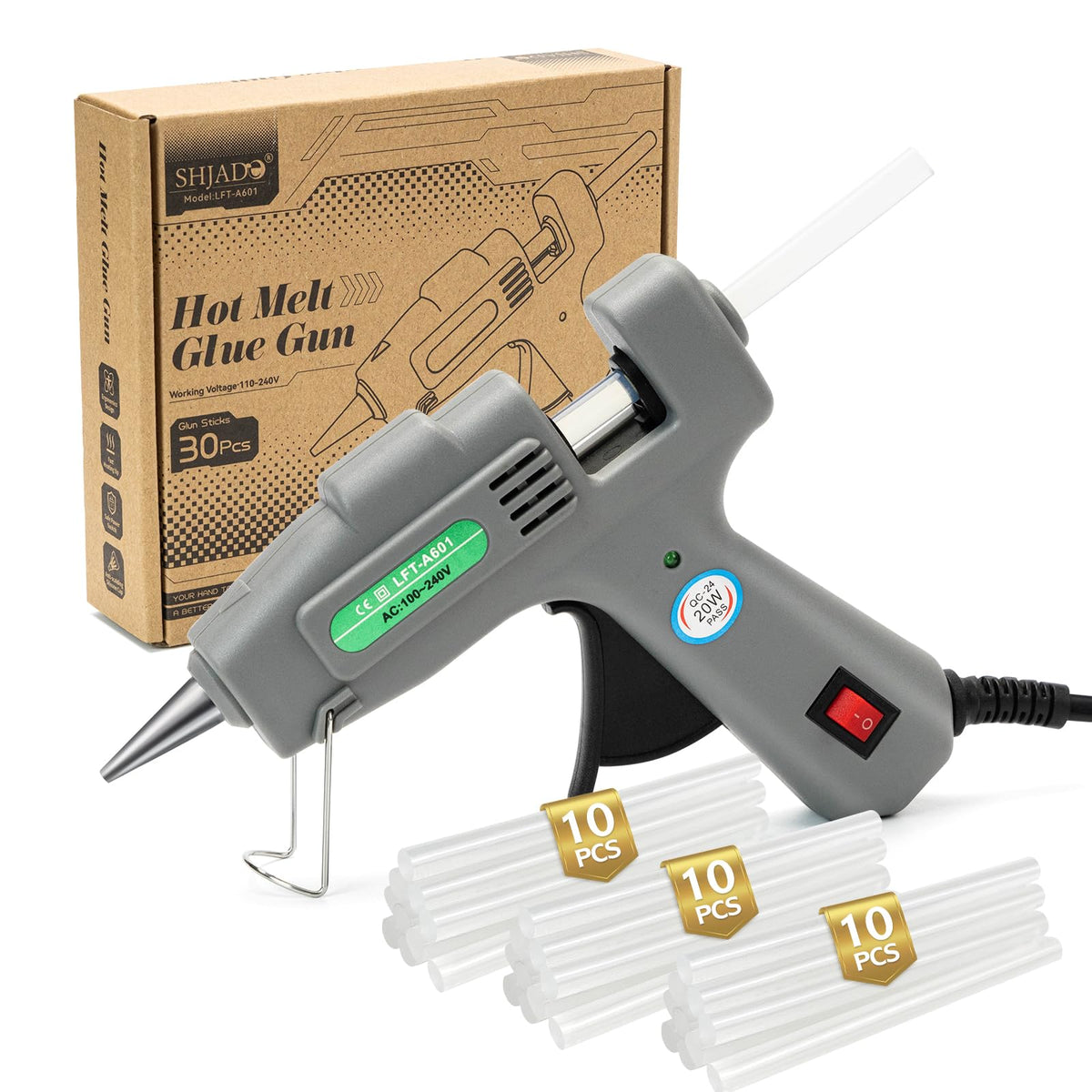SHJADE Hot Glue Gun with 30 Glue Sticks, 20W Mini Hot Melt Gun Kit(White) Jansha Store