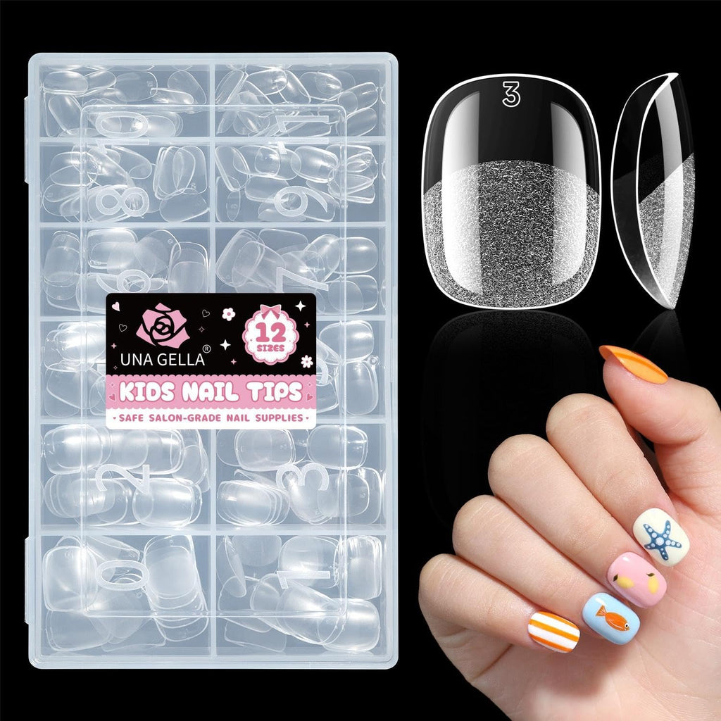 UNA GELLA Extra Short Square Kids Nail Tips 216Pcs Squoval Press On Nails Jansha Store