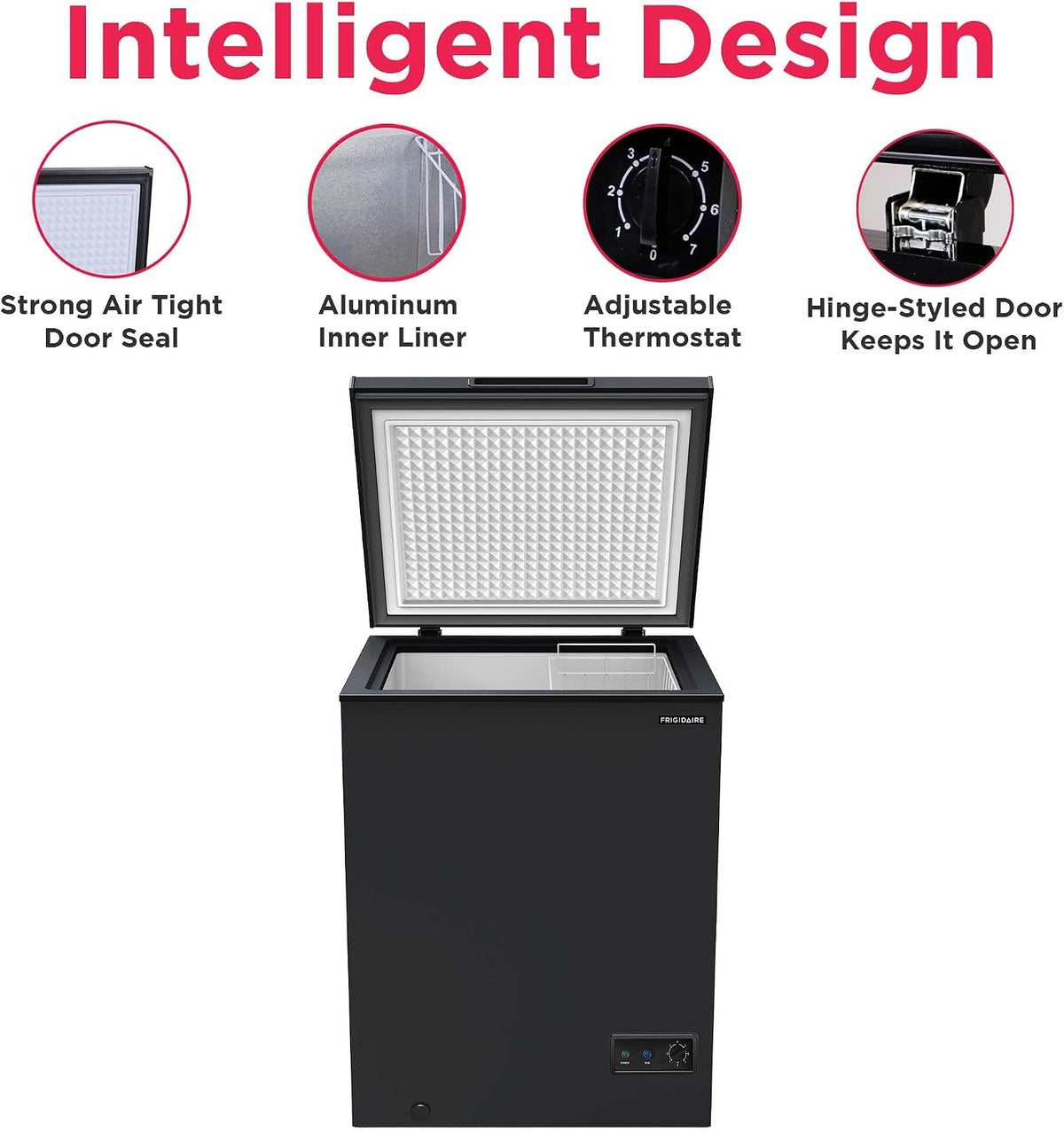 FRIGIDAIRE EFRF5003-BLACK Chest Deep Freezer-Garage-Ready, 5.0 Cu. Ft. Capacity, Black-Adjustable Thermostat-Removable Vinyl Coated Wire Basket-Easy Defrost Drain Jansha Store
