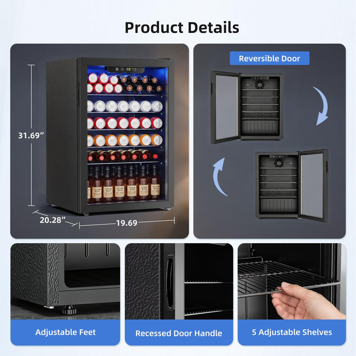 Antarctic Star Beverage Refrigerator Cooler 68 Can, Mini Fridge with Glass Door for Beer Drinks Wine,Freestanding Small Fridge with Electronic Temperature Control for Home and Bar,1.7 cu.ft Jansha Store