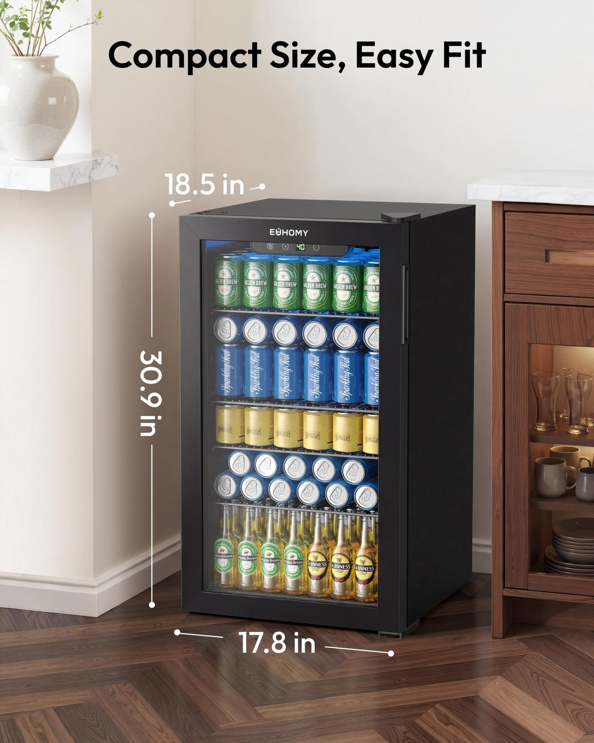 EUHOMY 145 Can Mini Fridge, 4.5 Cu.ft Beverage Refrigerator with Glass Door Jansha Store
