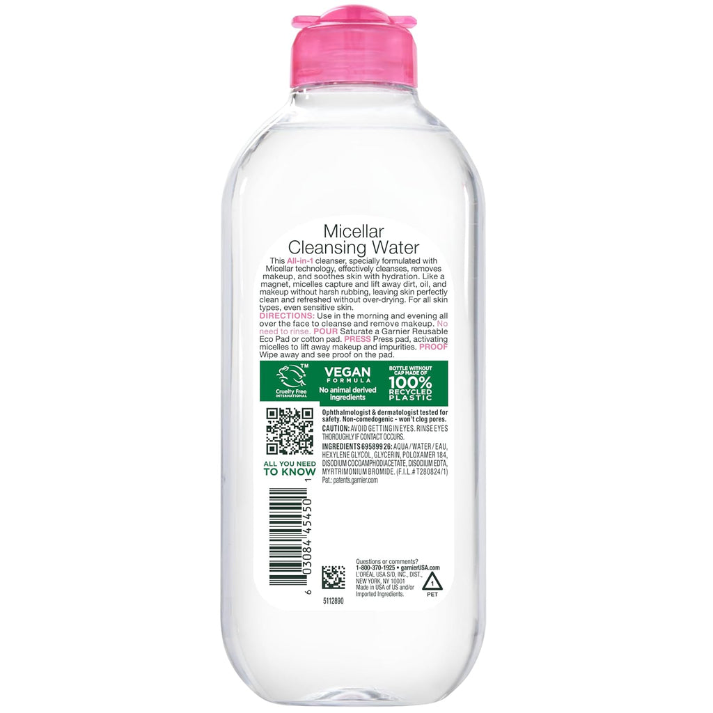 Garnier Micellar Water, Hydrating Facial Cleanser & Makeup Remover, Suitable for Sensitive Skin, Vegan, Cruelty Free, 13.5 Fl Oz (400mL), 1 Count Jansha Store