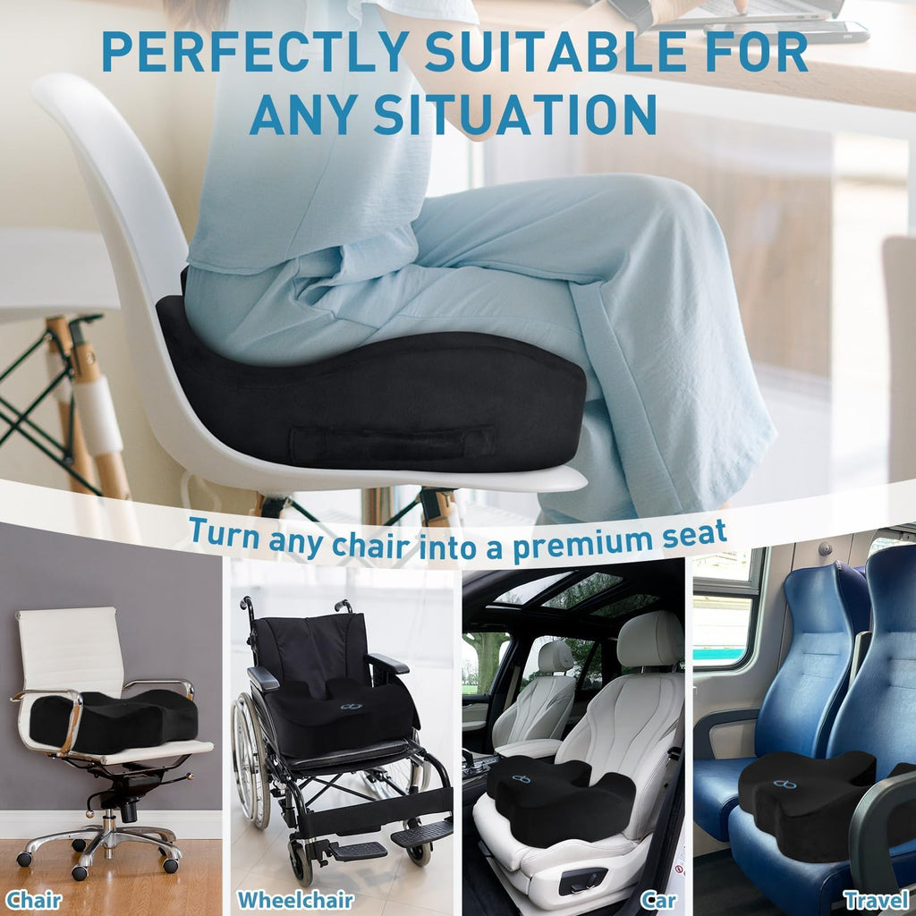 BlissTrends Memory Foam Seat Cushion for Office Chair & Car Seat, Black Jansha Store