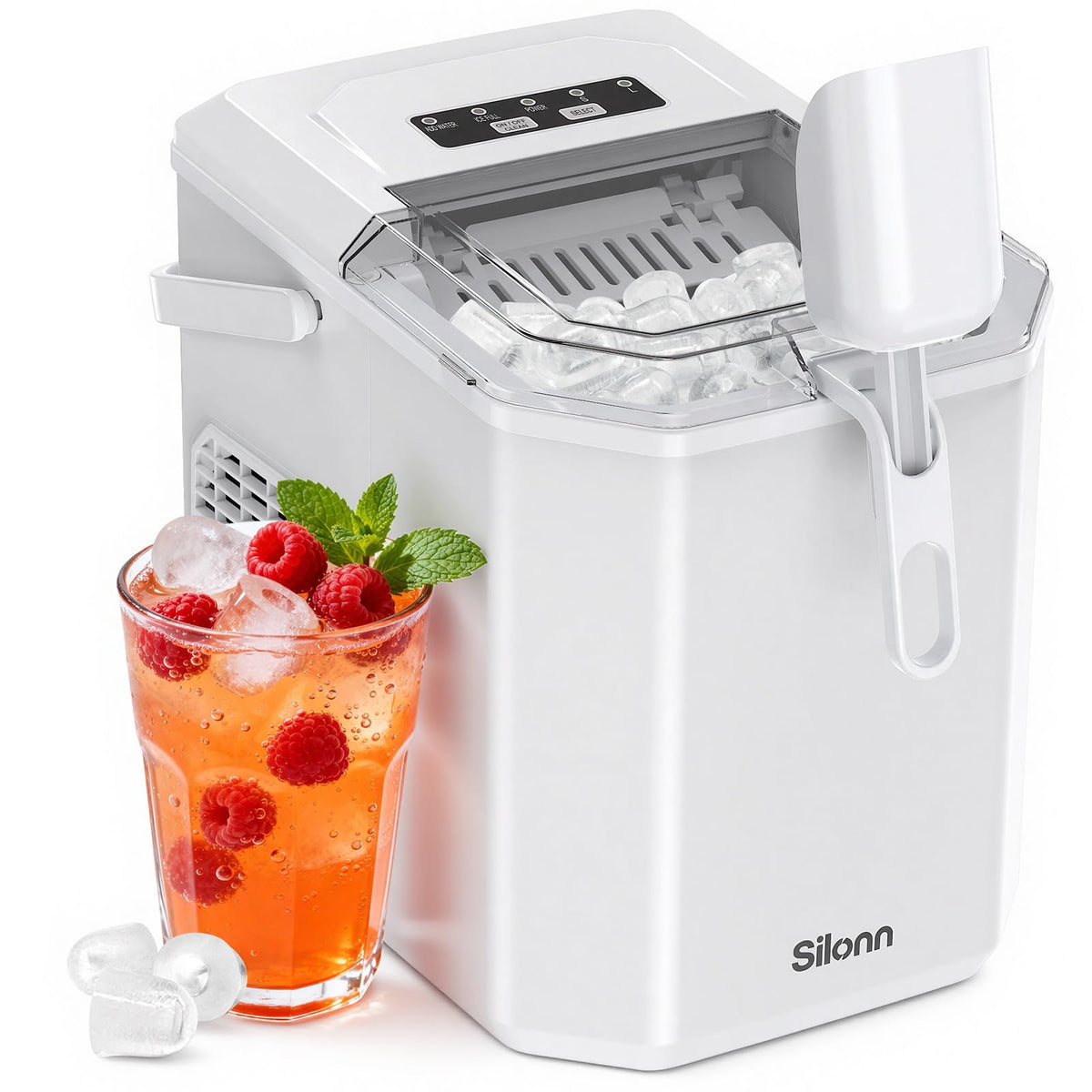 Silonn Ice Maker Countertop, Portable Ice Machine with Carry Handle, Self-Cleaning Ice Makers with Basket and Scoop, 9 Cubes in 6 Mins, 26 lbs per Day, Ideal for Home, Kitchen, Camping, RV Jansha Store