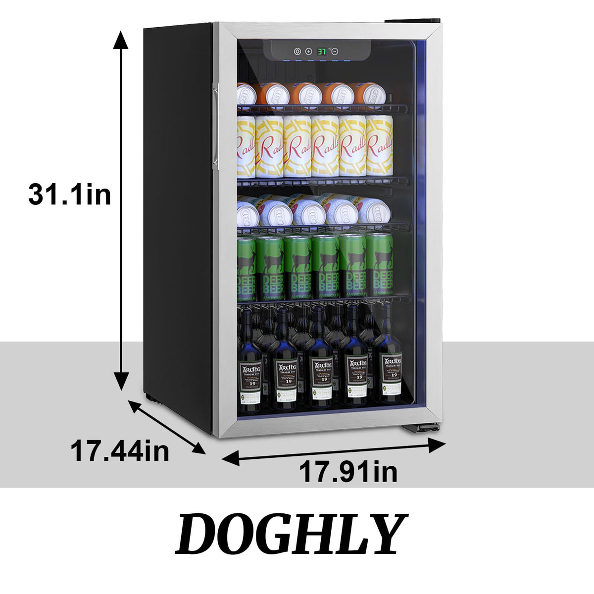 DOGHLY 1.7 Cu.ft Mini Fridge Glass Door, 72 Cans Beverage Refrigerator Jansha Store