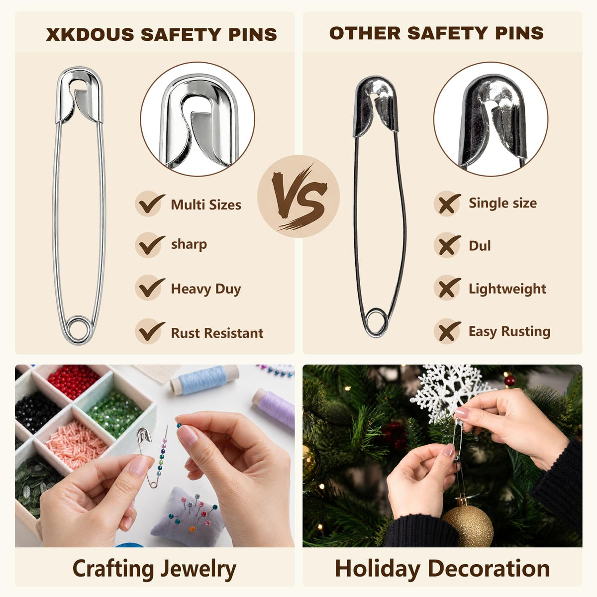 XKDOUS 3 Inch Large Safety Pins 100 pcs Silver Pins Bulk Jansha Store