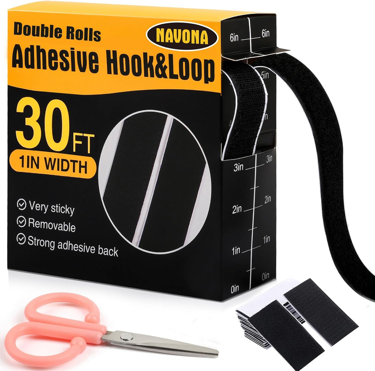 Navona 30Ft x 1 Inch Heavy Duty Hook and Loop Strips with Adhesive, Black Jansha Store