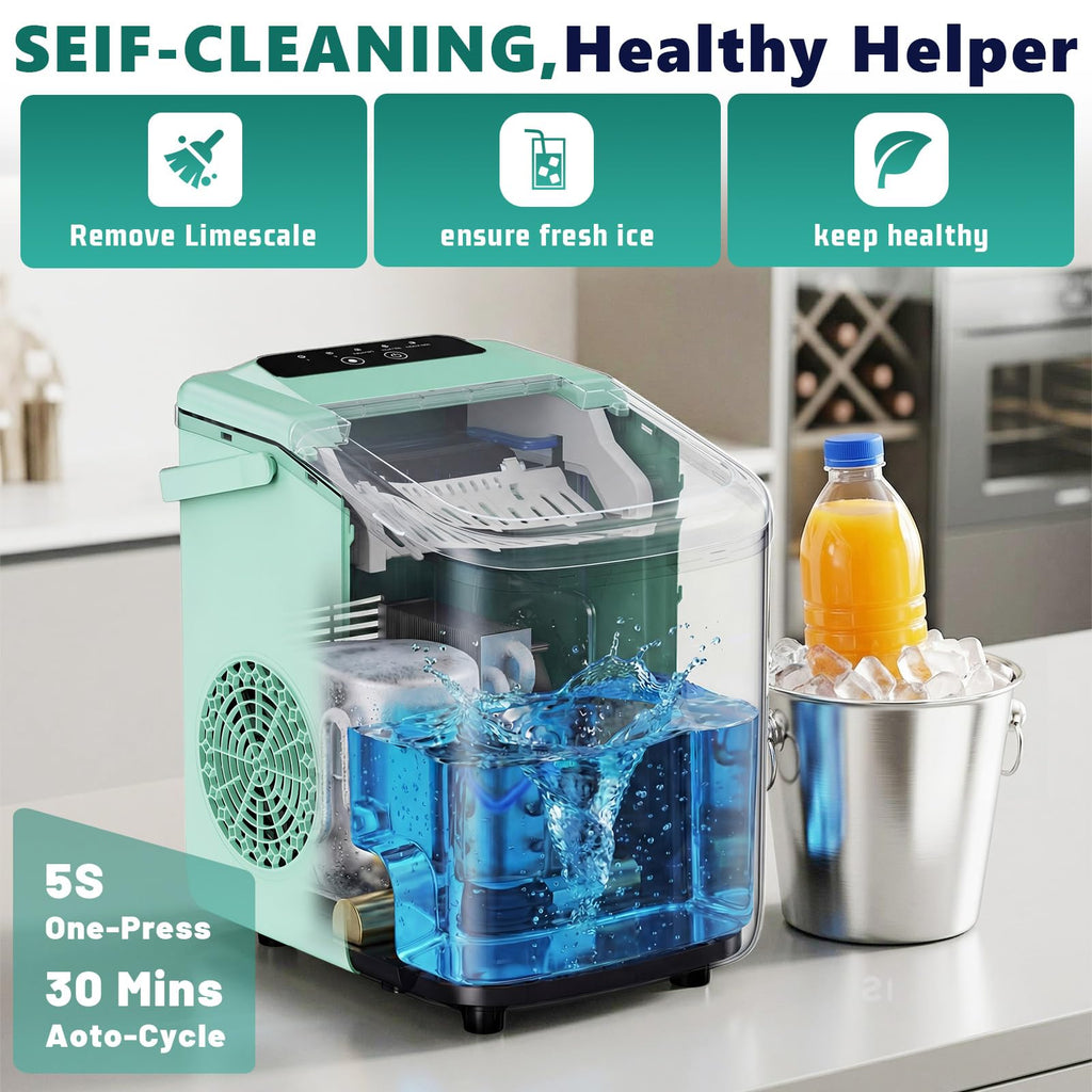 Sweetcrispy Countertop Ice Maker with Scoop, Basket and Handle, Portable Ice Machine 9 Cubes Ready in 6 Mins, 26.5lbs in 24Hrs, 2 Sizes for Home Kitchen Office Bar Party Jansha Store