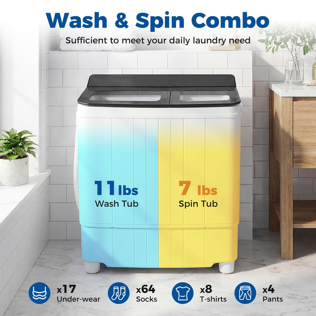 COSTWAY 26Lbs Portable Washing Machine with Built-in Drain Pump, Blue Jansha Store
