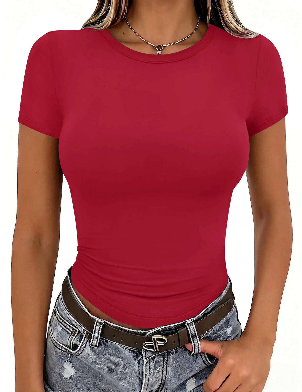Zeagoo Women Short Sleeve T Shirts Fitted Summer Tops Stretchy Basic Tee Jansha Store