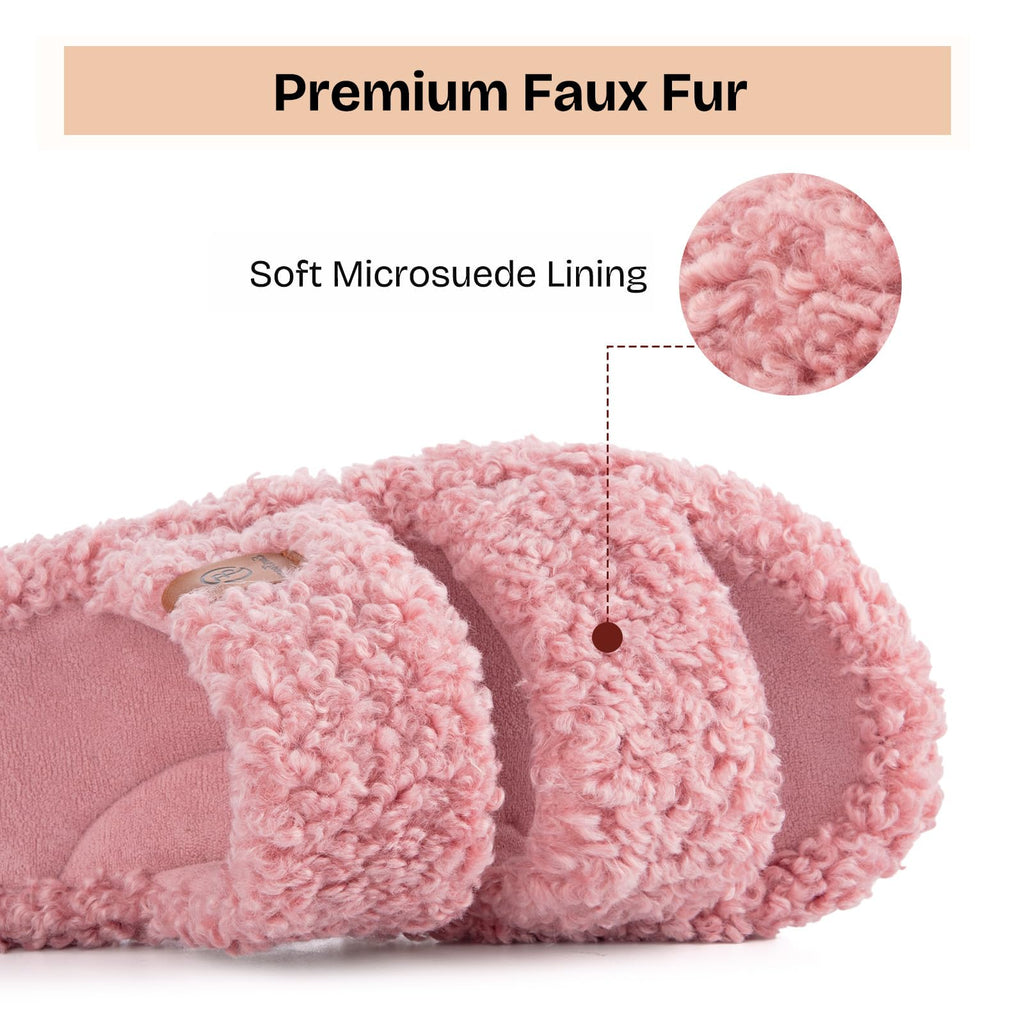 EverFoams Womens Fuzzy Open-toe Slippers Memory Foam Indoor House Shoes Jansha Store