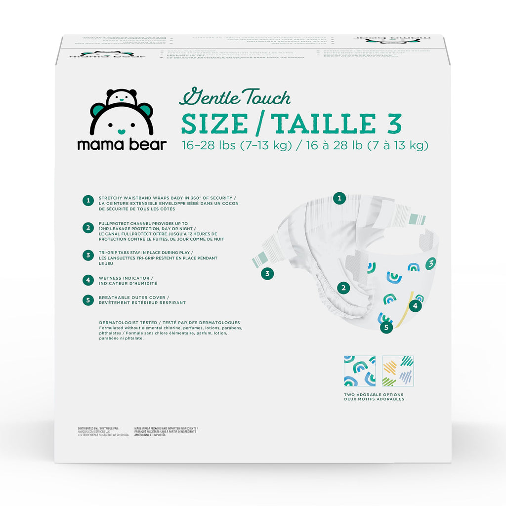 Amazon Brand - Mama Bear Gentle Touch Baby Diapers, Size 5, 27+ lb, Leak Protection, 12 Hours Protection, Wetness Indicator, Hypoallergenic, 132 Count (4 packs of 33) Jansha Store