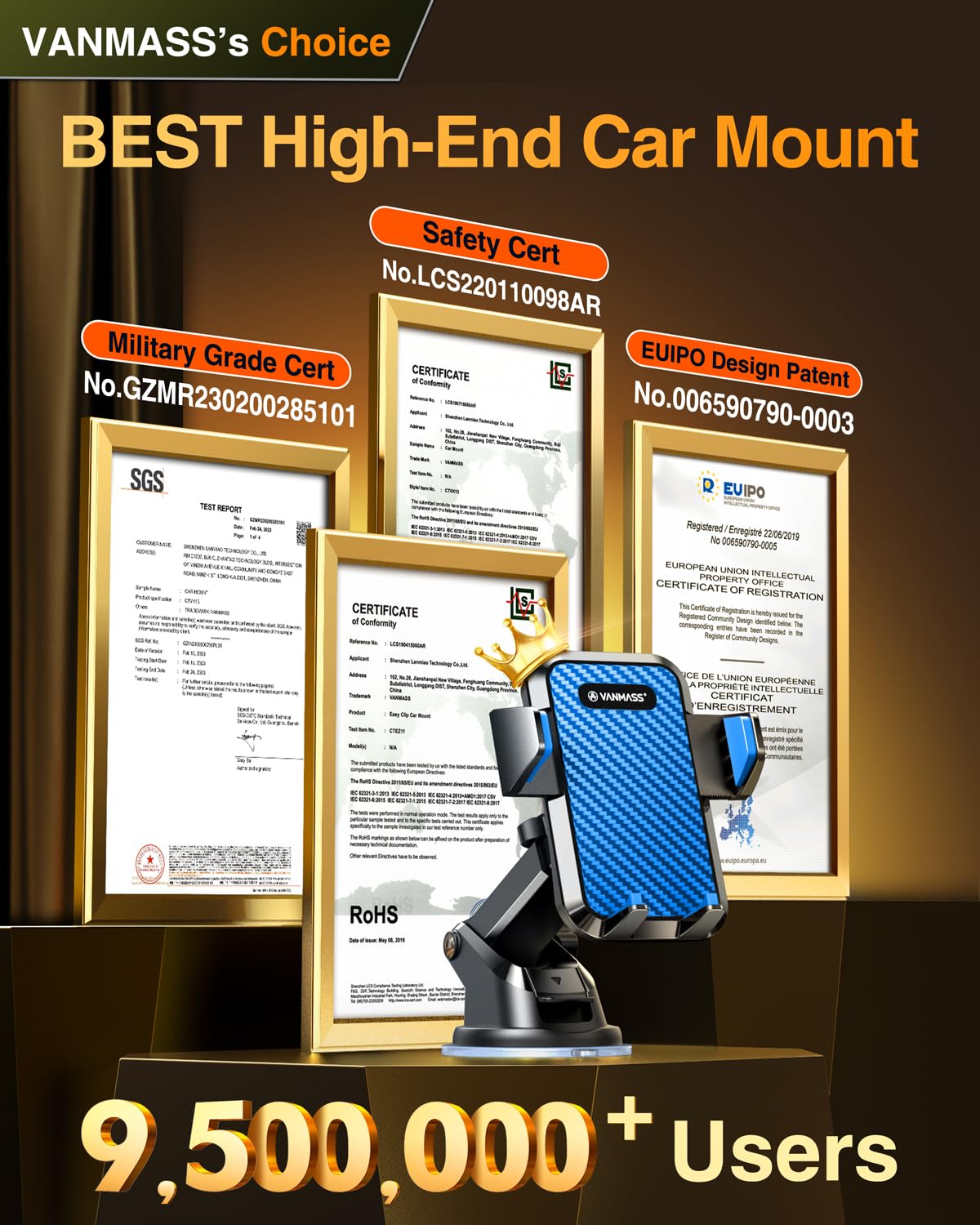 VANMASS【85+LBS Strongest Suction & Military-Grade Ultimate Car Phone Mount【Patent Safety Certs】 Cell Phone Holder for Dash Windshield Vent for iPhone 18 17 Pro Max Automobile Interior Sets, Ink Black Jansha Store