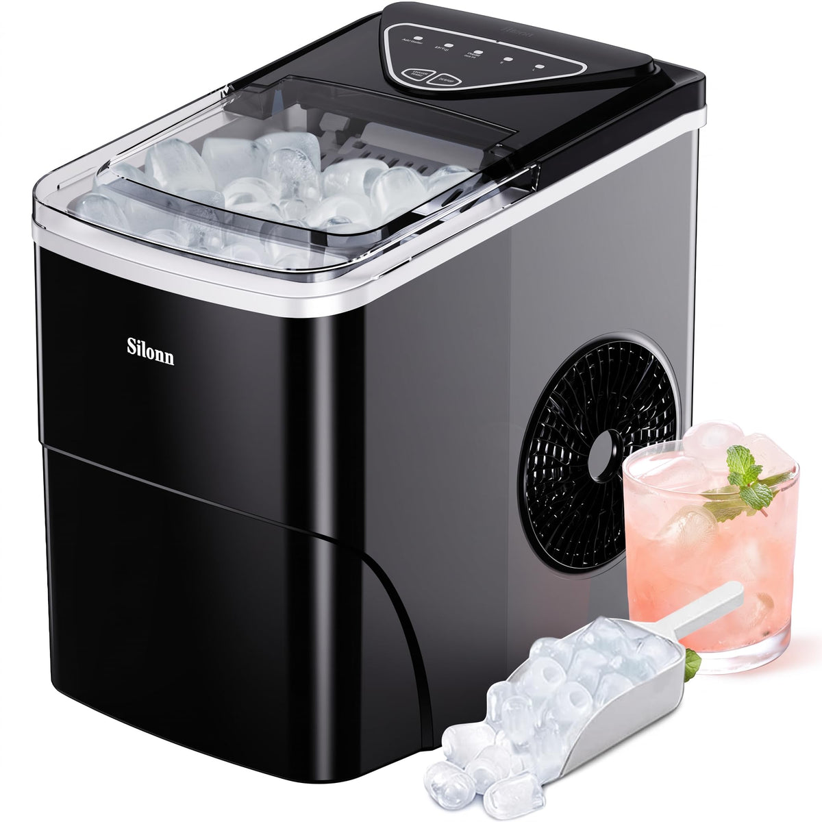 Silonn Nugget Ice Maker Countertop, Pellet Ice Machine with Self-Cleaning Function, Sonic Ice Maker Produces 36lbs of Chewable Ice in 24 Hours, Ideal for Home Kitchen and Office (Stainless Steel) Jansha Store