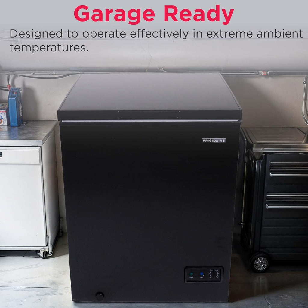 FRIGIDAIRE EFRF5003-BLACK Chest Deep Freezer-Garage-Ready, 5.0 Cu. Ft. Capacity, Black-Adjustable Thermostat-Removable Vinyl Coated Wire Basket-Easy Defrost Drain Jansha Store