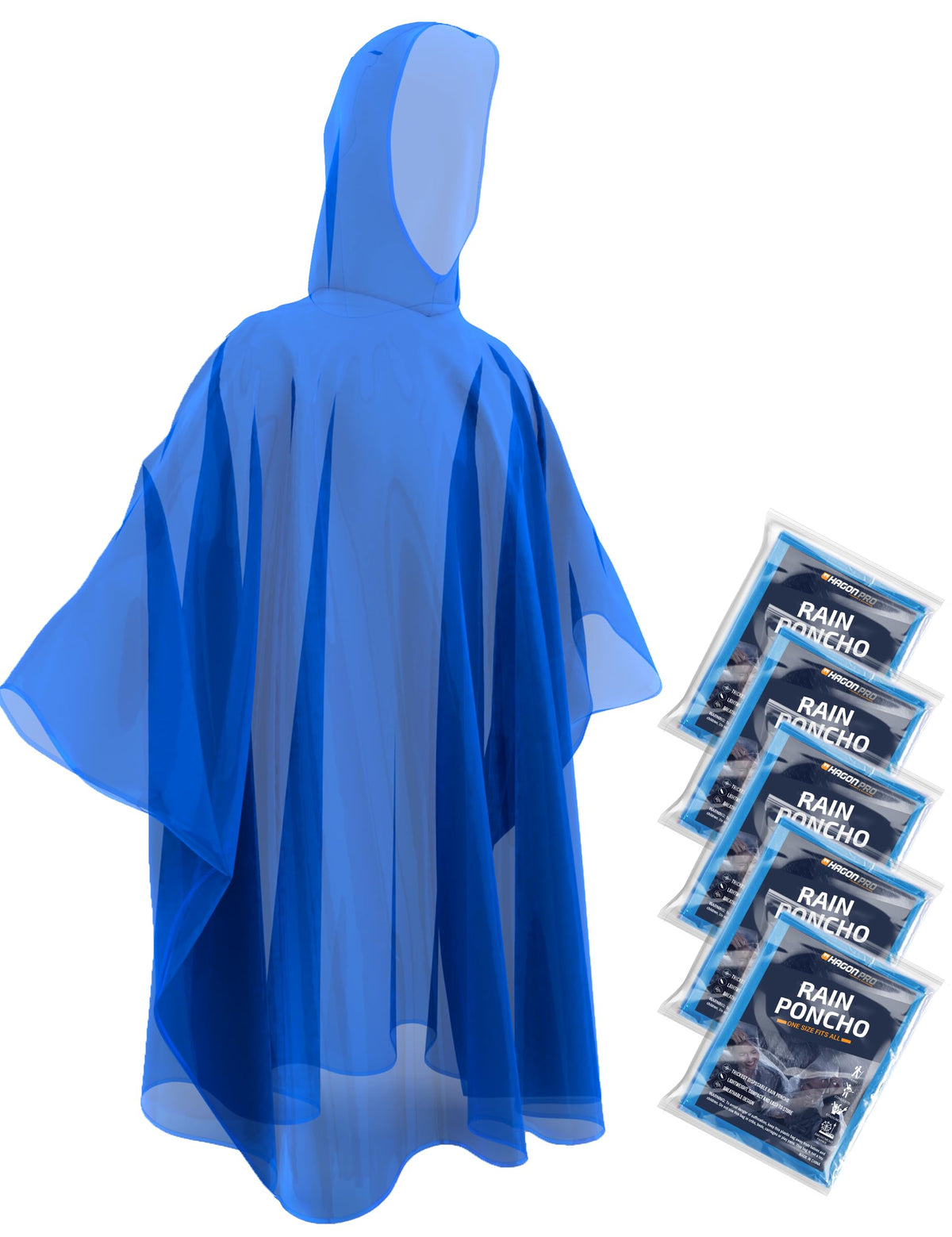 Hagon PRO Disposable Rain Ponchos for Adults, Hooded Poncho, Family 5 Pack Jansha Store