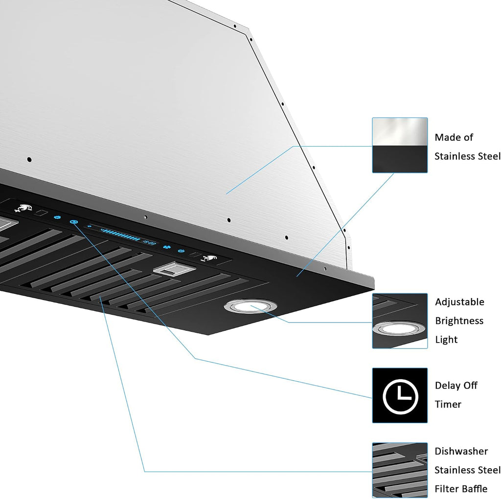 IKTCH 36 inch Black Insert Range Hood, 900 CFM Ducted/Ductless Vent Hood Jansha Store