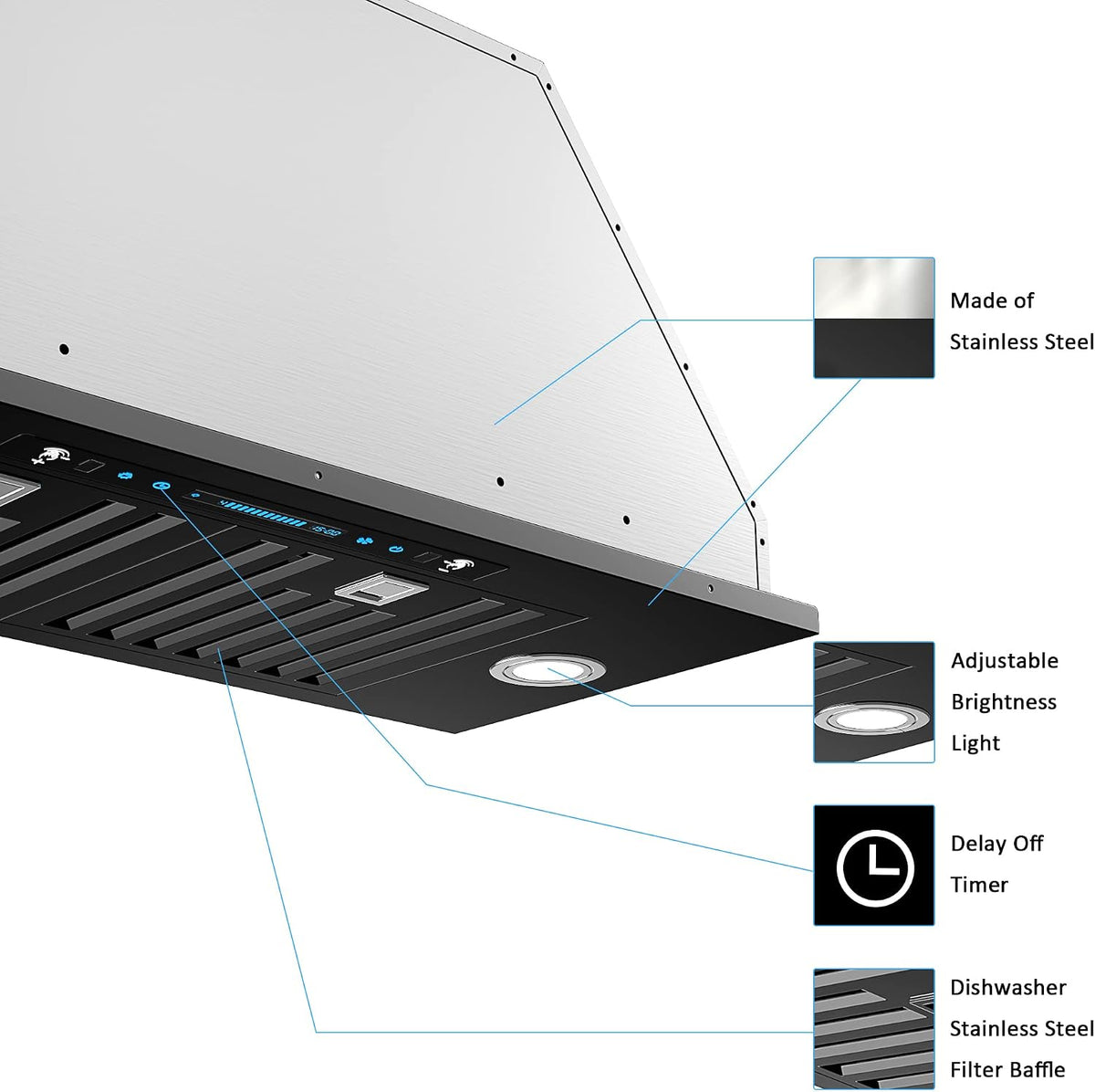 IKTCH 36 inch Black Insert Range Hood, 900 CFM Ducted/Ductless Vent Hood Jansha Store