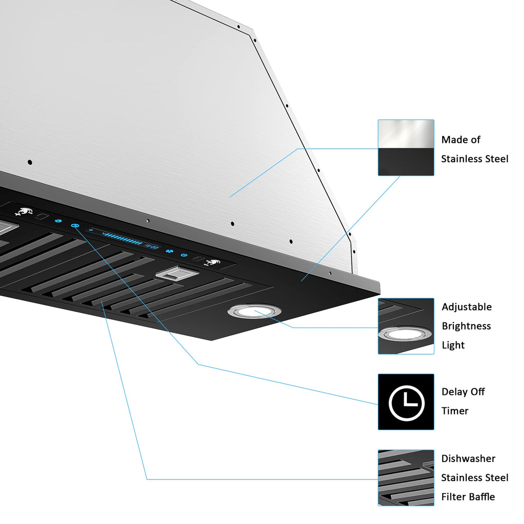 IKTCH 36 inch Black Insert Range Hood, 900 CFM Ducted/Ductless Vent Hood Jansha Store