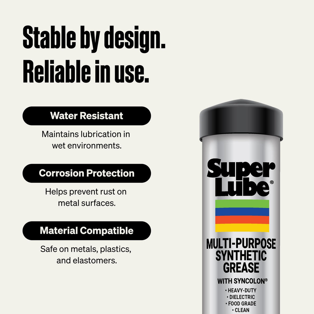 Super Lube Multi-Purpose Synthetic Grease w/ Syncolon - High Temperature, Water & Corrosion Resistant Grease - Workshop & Industrial Use - Food Grade - Translucent White - Tube - 3 oz (21030) Jansha Store