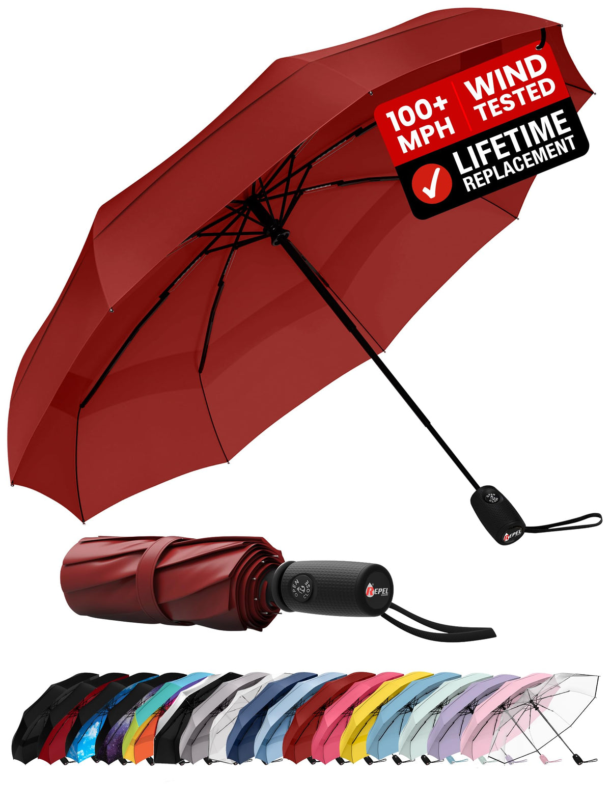 Windproof Travel Umbrella - Compact & Withstands Winds up to 100MPH, Strongest Premium Auto Folding Umbrella for Rain and Sun - Durable, Light & Portable for Women & Men, Fits Backpack & Cars Jansha Store