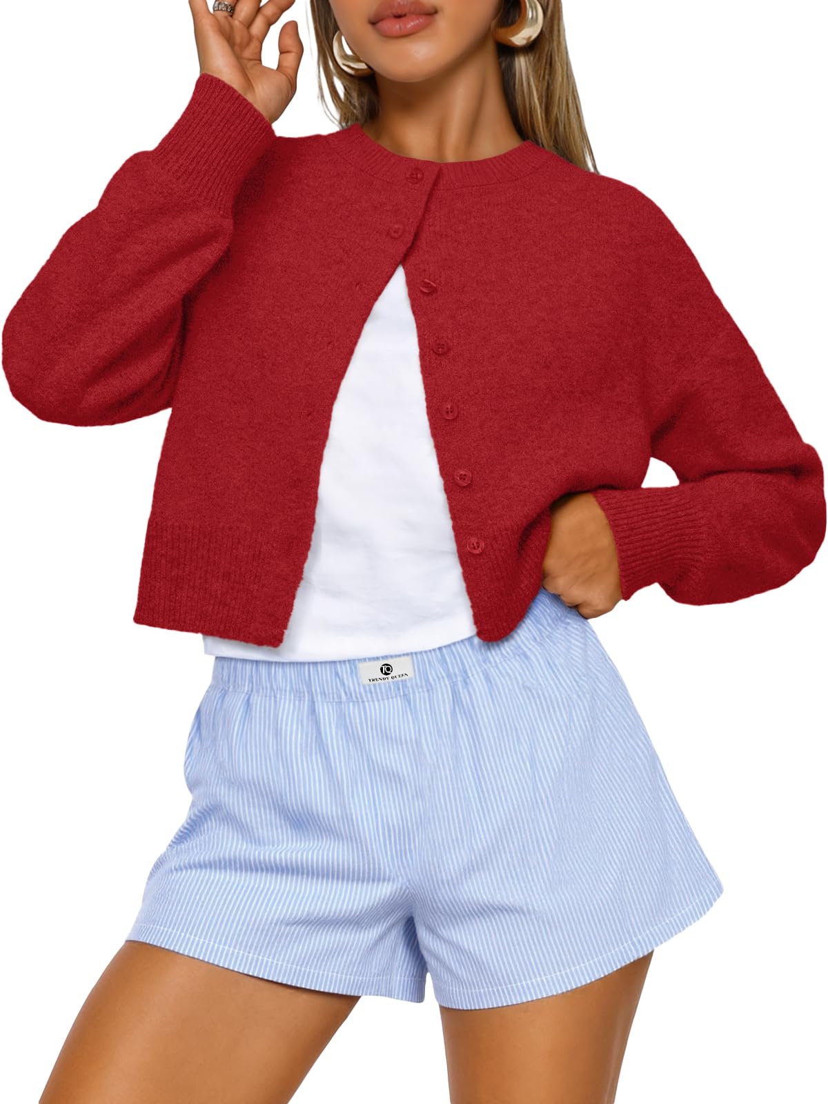 Trendy Queen Cropped Cardigan Sweaters for Women Fall Fashion Clothes 2026 Jansha Store