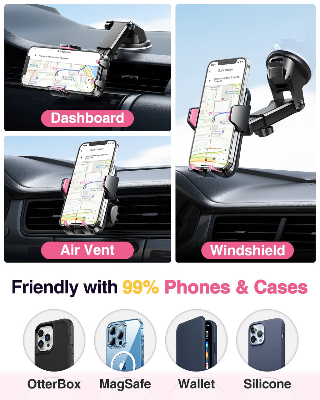 VANMASS【85+LBS Strongest Suction & Military-Grade Ultimate Car Phone Mount【Patent Safety Certs】 Cell Phone Holder for Dash Windshield Vent for iPhone 18 17 Pro Max Automobile Interior Sets, Ink Black Jansha Store