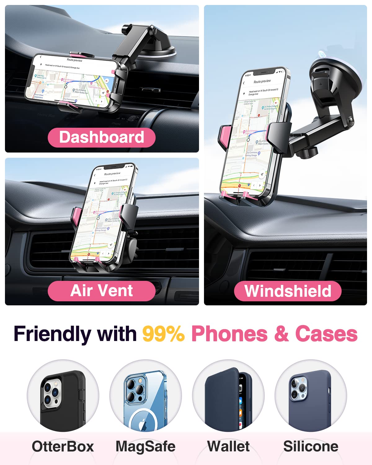 VANMASS【85+LBS Strongest Suction & Military-Grade Ultimate Car Phone Mount【Patent Safety Certs】 Cell Phone Holder for Dash Windshield Vent for iPhone 18 17 Pro Max Automobile Interior Sets, Ink Black Jansha Store