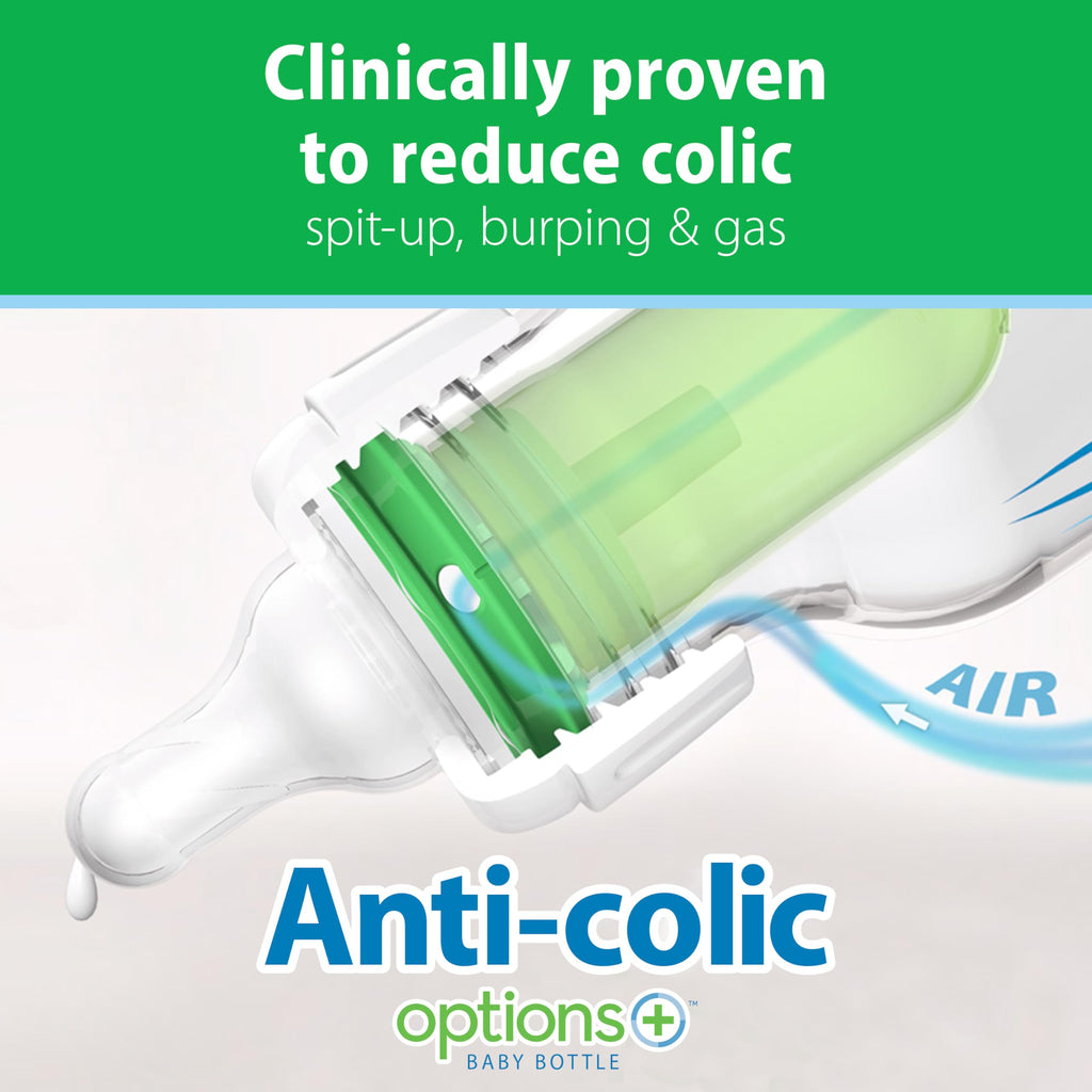 Dr. Brown's Anti-Colic Options+ Narrow Glass Baby Bottle, 8 oz/250 mL, with Level 1 Slow Flow Nipple, BPA-Free, 0m+, 1 Pack Jansha Store