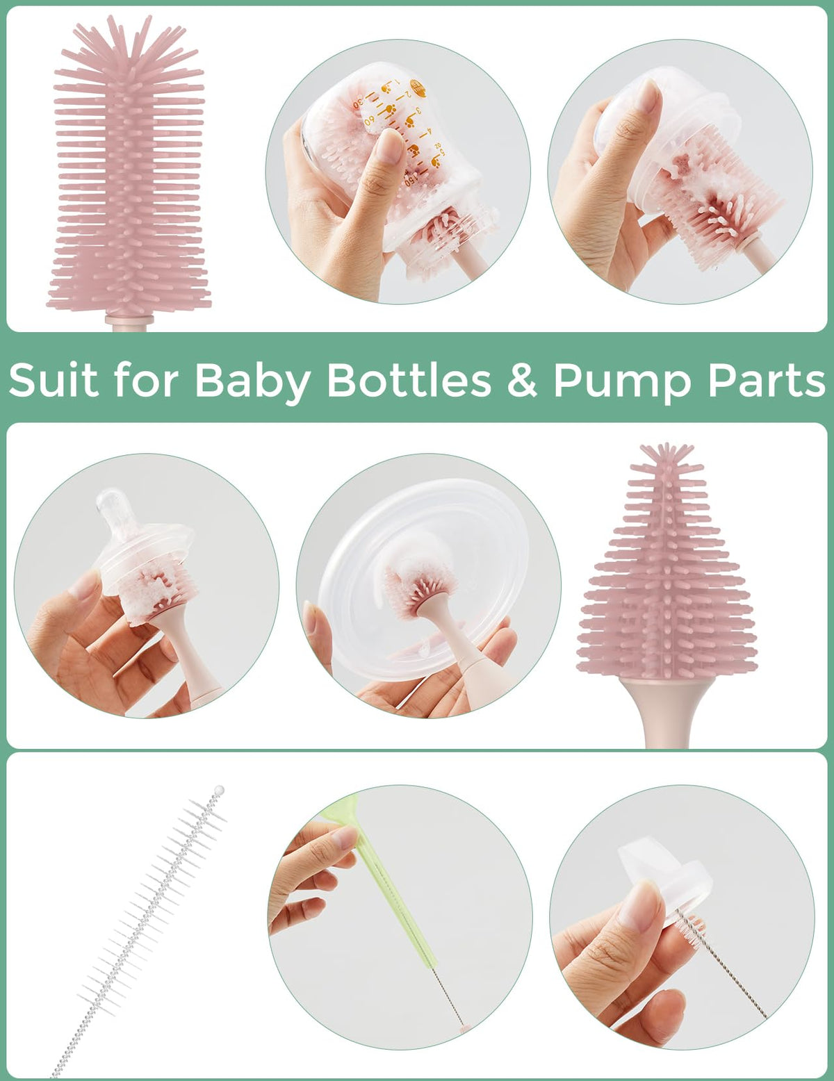 Momcozy Baby Bottle Brush Kit, Push-Press Foam Design, Green Jansha Store