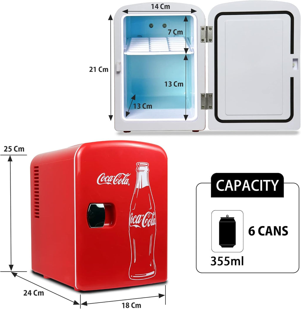 Coca-Cola 4L Mini Fridge, 6 Can, Classic Bottle Design, Red Jansha Store