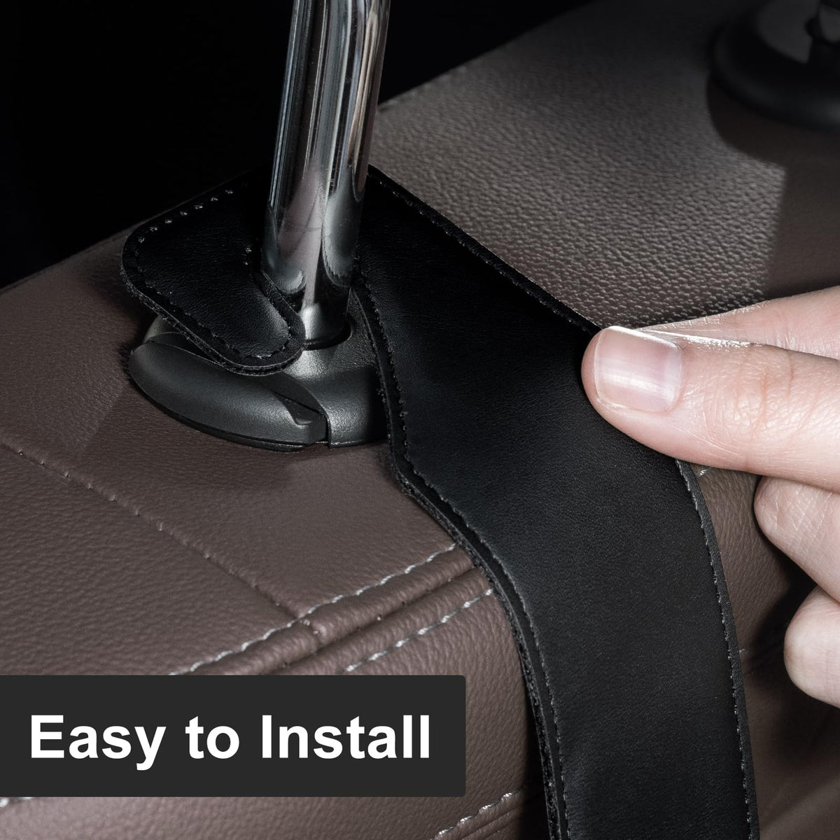 CoBak Purse Hook for Car - Universal Premium Stitched Leather and Aluminum-Magnesium Alloy Double Car Seat Back Storage Hook for Purses, Handbags, Bags (2 Pack),Black Jansha Store