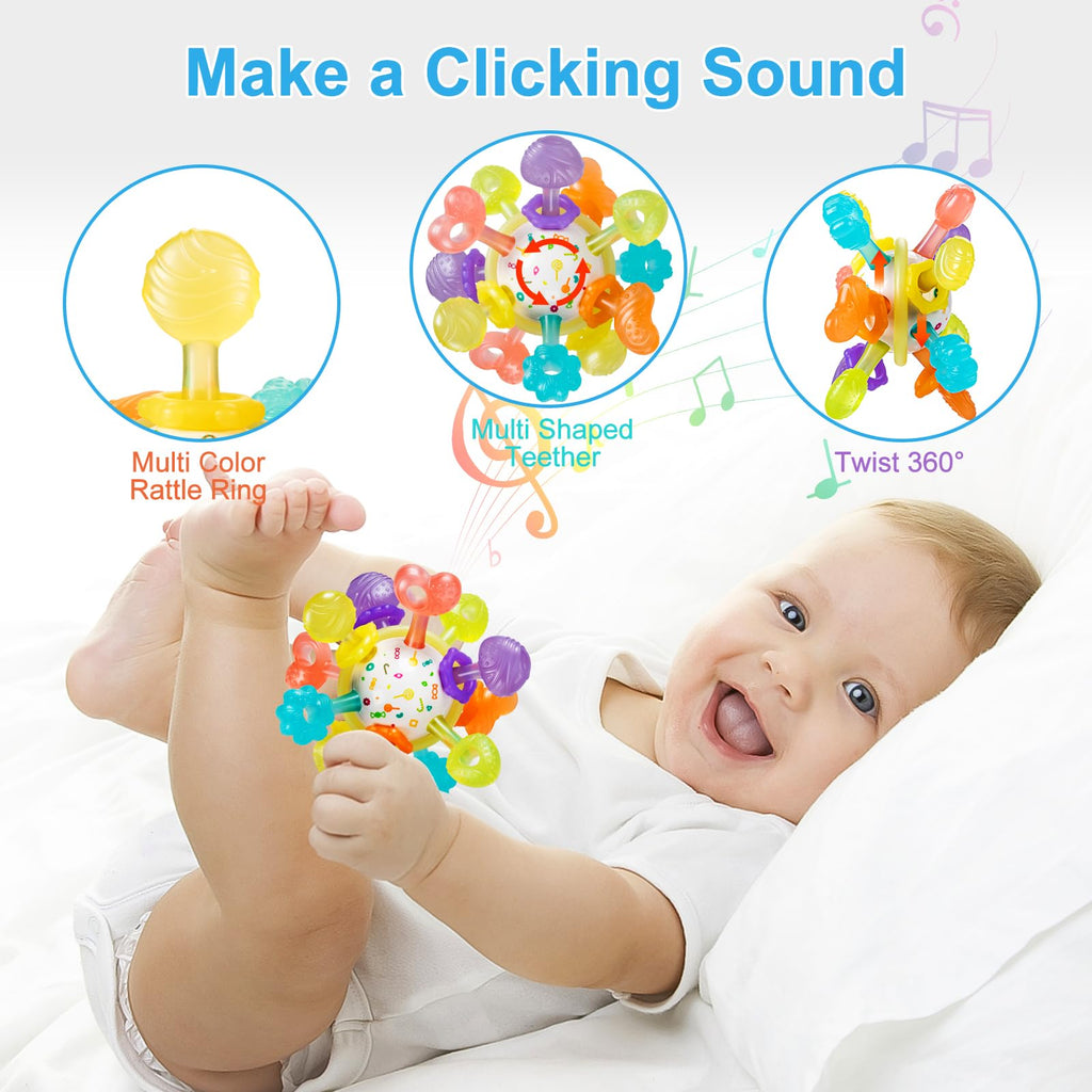 Baby Montessori Sensory Teething Toy 0-6 6-12 Months, Teether Ball & Rattle Jansha Store