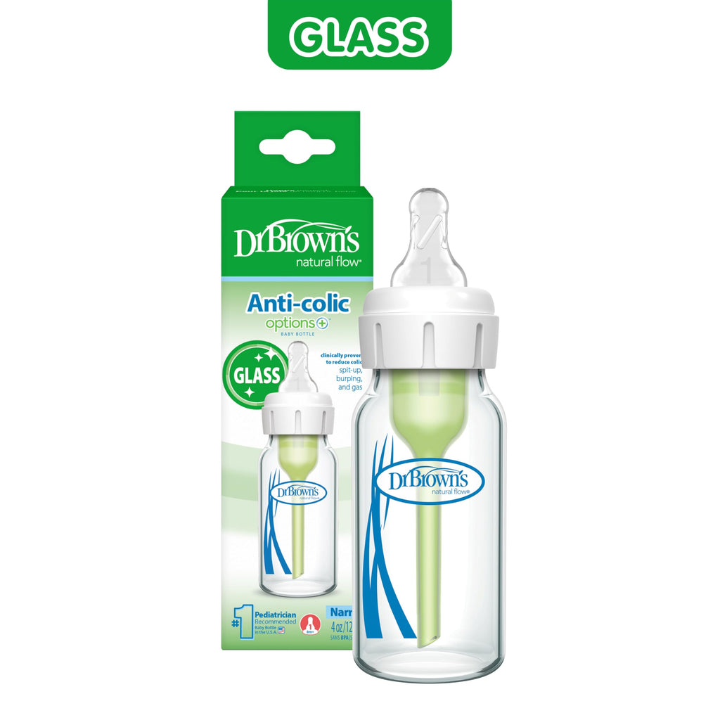 Dr. Brown's Anti-Colic Options+ Narrow Glass Baby Bottle, 8 oz/250 mL, with Level 1 Slow Flow Nipple, BPA-Free, 0m+, 1 Pack Jansha Store