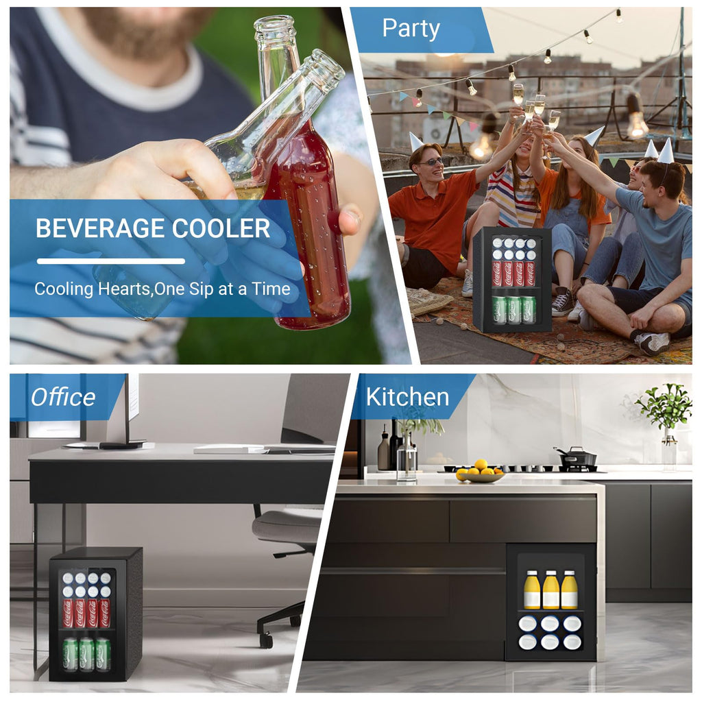 Erivess 24 Can Mini Fridge, 0.6 Cu.ft Beverage Refrigerator Cooler, Black Jansha Store