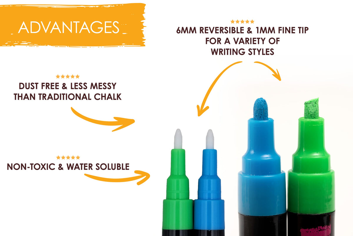 Bandle B. Chalk Markers - 8 Vibrant, Erasable, Non-Toxic, Water-Based, Reversible Tips. For Glass or Chalkboard Markers for Businesses, Restaurants, Liquid Drawing Chalk (Vibrant 6mm) Jansha Store
