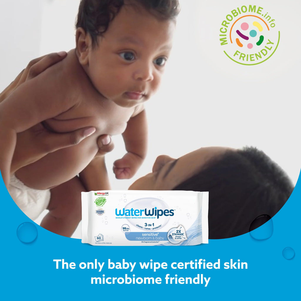 WaterWipes Sensitive+ Newborn & Baby Wipes, 3-In-1 Cleans, Cares, Protects, 99.9% Water, Unscented & Hypoallergenic, 720 Count (12 Packs) Jansha Store