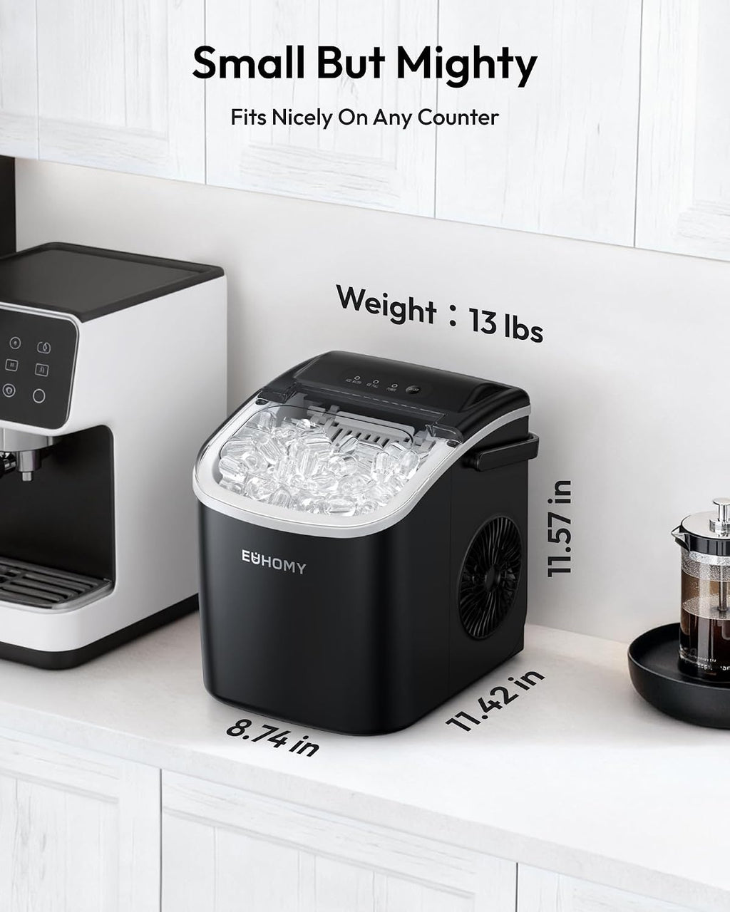 EUHOMY Countertop Ice Maker Machine with Handle, 26lbs in 24Hrs, 9 Ice Cubes Ready in 6 Mins, Auto-Cleaning Portable Ice Maker with Basket and Scoop, for Home/Kitchen/Camping/RV. (Black) Jansha Store