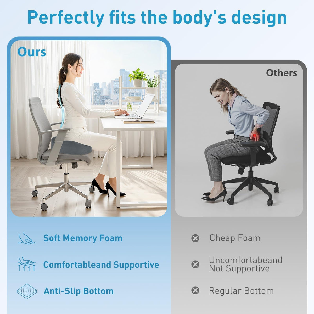 BlissTrends Memory Foam Seat Cushion for Office Chair & Car Seat, Black Jansha Store