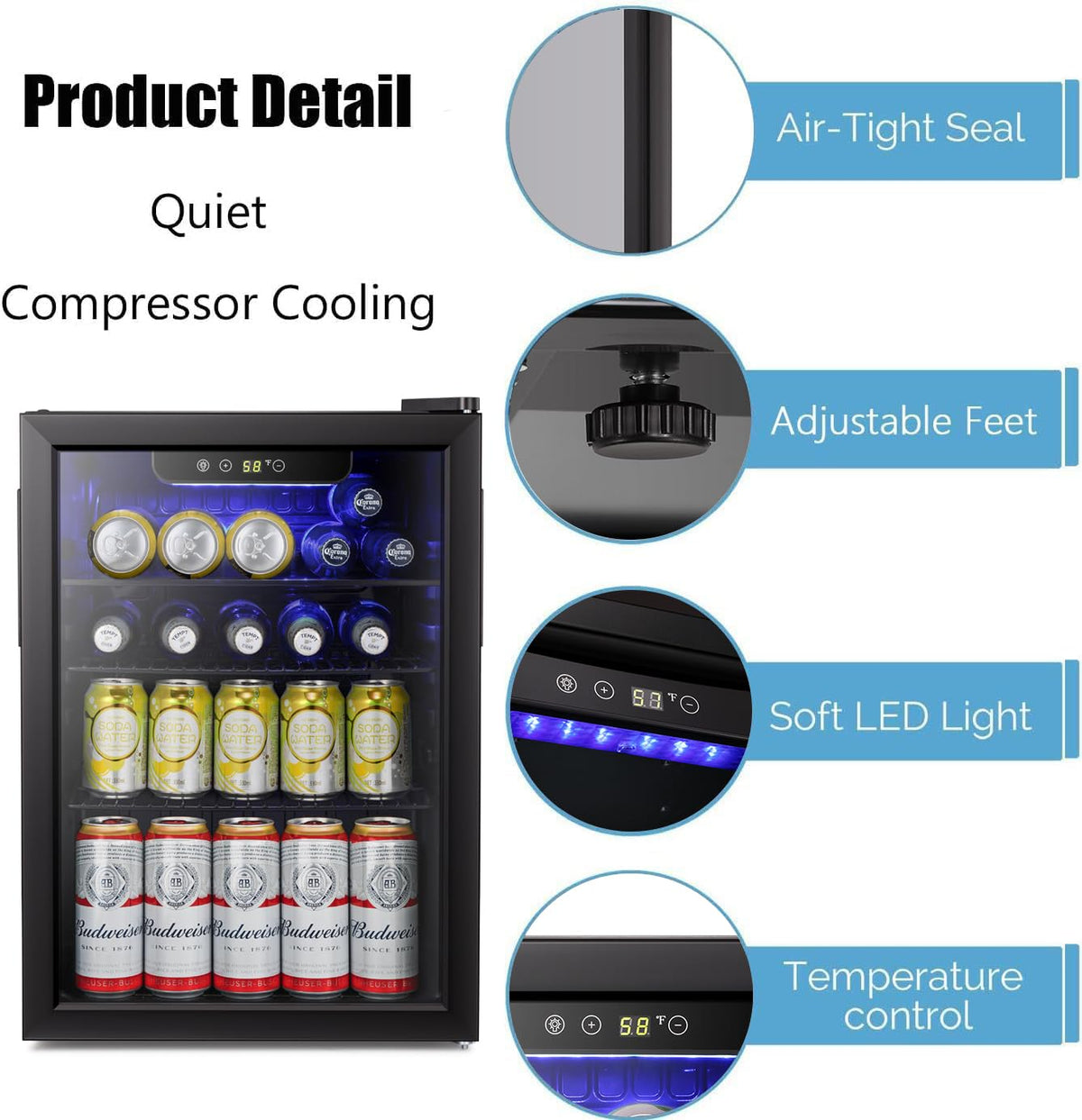 Antarctic Star Beverage Refrigerator Cooler 68 Can, Mini Fridge with Glass Door for Beer Drinks Wine,Freestanding Small Fridge with Electronic Temperature Control for Home and Bar,1.7 cu.ft Jansha Store
