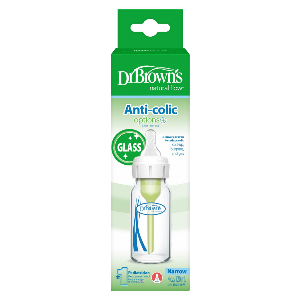Dr. Brown's Anti-Colic Options+ Narrow Glass Baby Bottle, 8 oz/250 mL, with Level 1 Slow Flow Nipple, BPA-Free, 0m+, 1 Pack Jansha Store