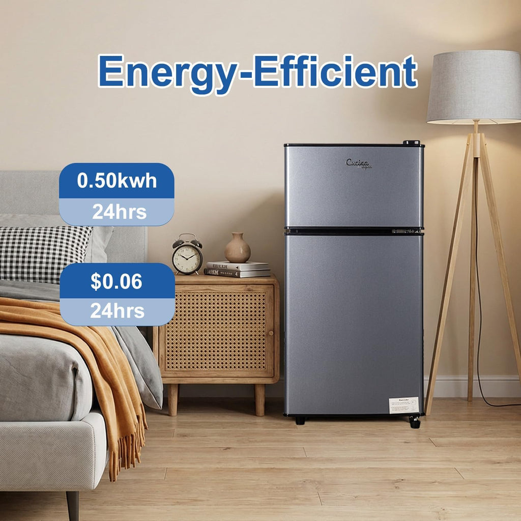 Cucina Magica Mini Fridge with Freezer, 3.8 Cu.Ft Small Fridge, Dorm Fridge Jansha Store