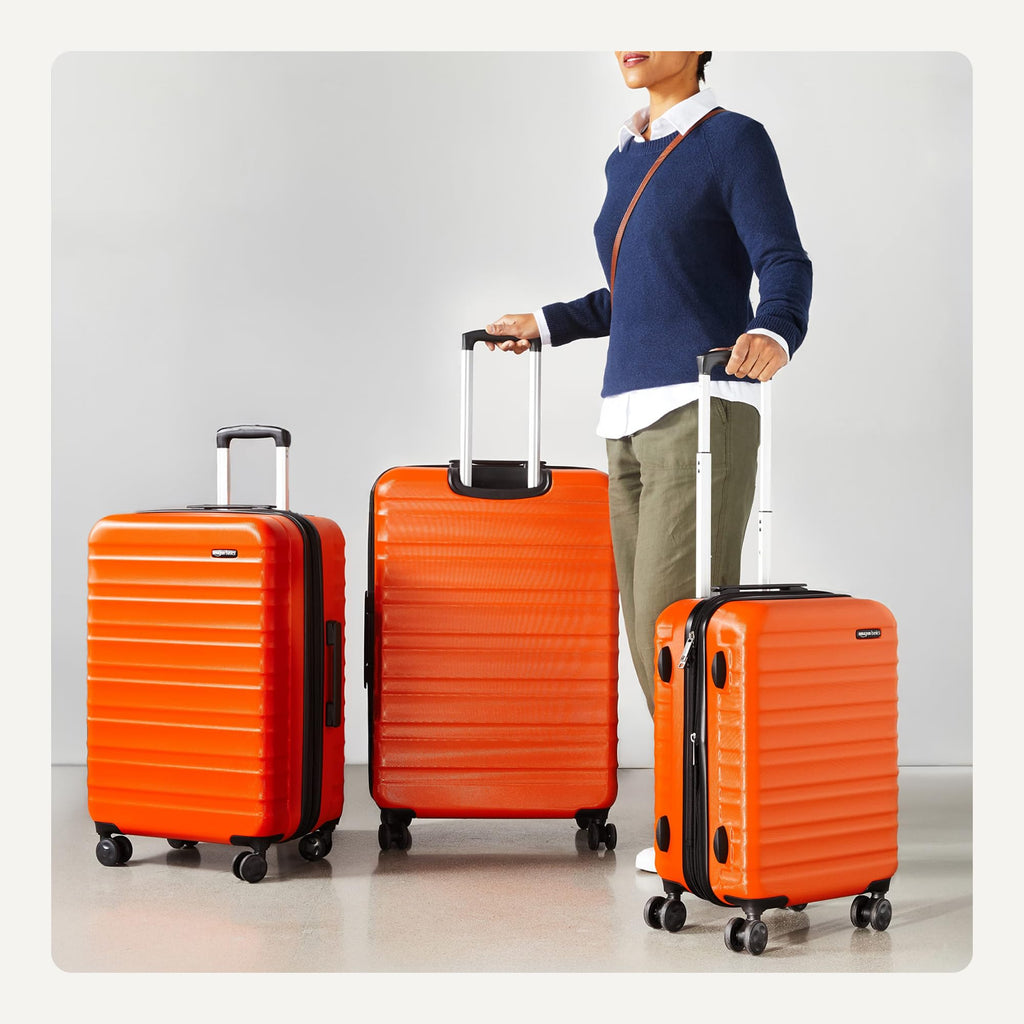 Amazon Basics 3-Piece Hardshell Suitcases Set (21", 26", 30"), Expandable For Up to 25% More Space, With Scratch-Resistant Finish, Four Multi-Directional Wheels, Rose Gold Jansha Store