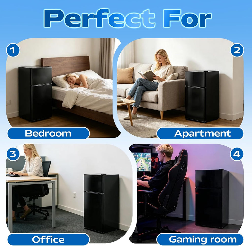 DEMULLER 2.4 Cu.Ft Small Refrigerator with Freezer Mini Fridge Removable Plastic Shelves Ideal for Apartment,Dormitory Black Jansha Store