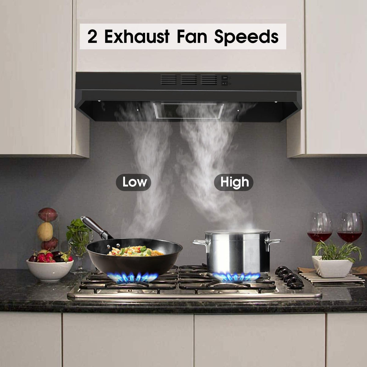 Range Hood 30 inch Under Cabinet, Stainless Steel Kitchen Vent Hood 280CFM, Built-in Kitchen Stove Hood w/Rocker Button Control, Ducted/Ductless Convertible Duct, 2 Speeds Fan, Bright LED Light Jansha Store