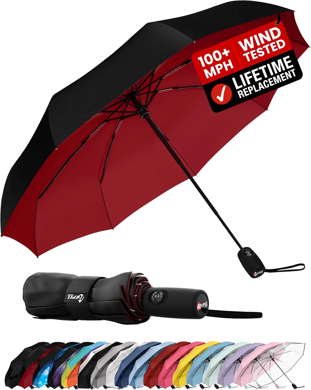 Windproof Travel Umbrella - Compact & Withstands Winds up to 100MPH, Strongest Premium Auto Folding Umbrella for Rain and Sun - Durable, Light & Portable for Women & Men, Fits Backpack & Cars Jansha Store