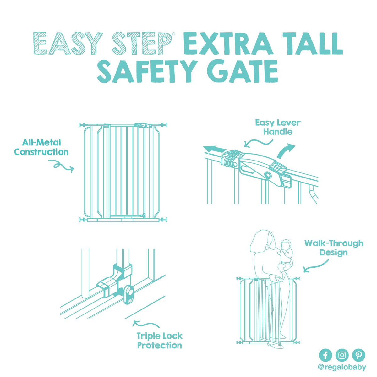 Regalo Safety 29"-38.5" Easy Step Baby Gate, Bottom of Stairs & Doorways Jansha Store