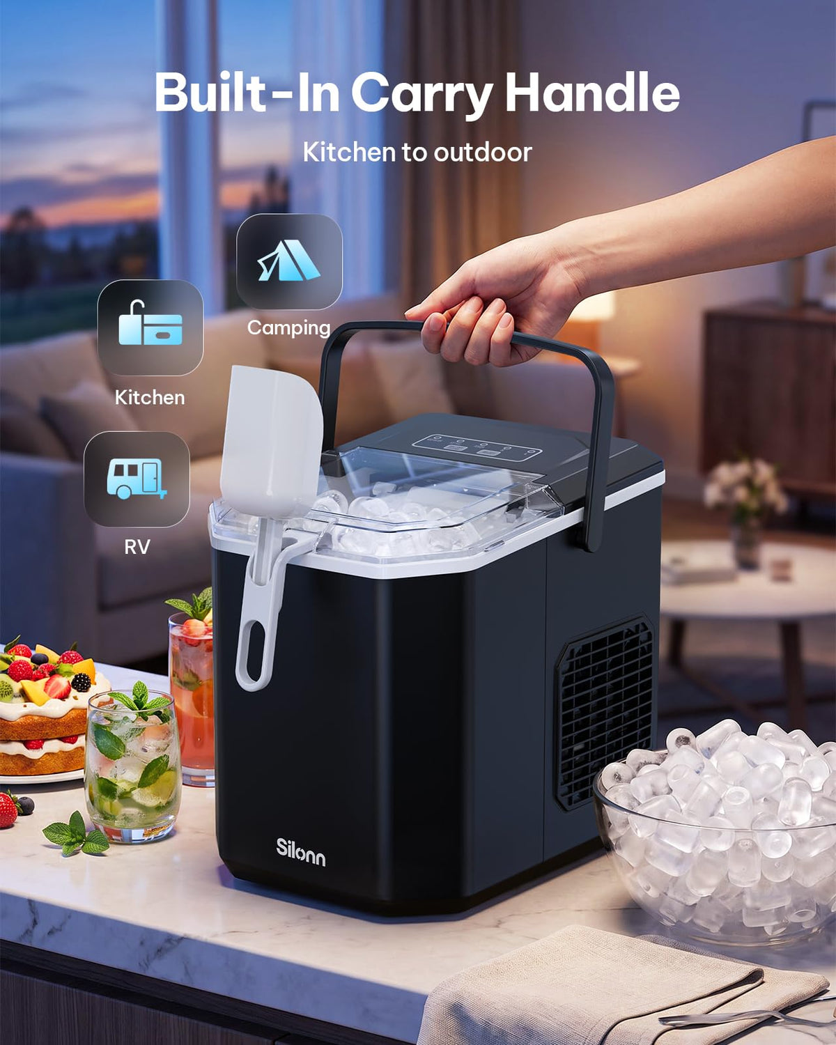Silonn Ice Maker Countertop, 8 Bullet Ice Cubes in 6 Mins, 26.5 Lbs per Day, 2 Size Options, Self-Cleaning & Portable for Kitchen, Office, Party, RV Camping Jansha Store